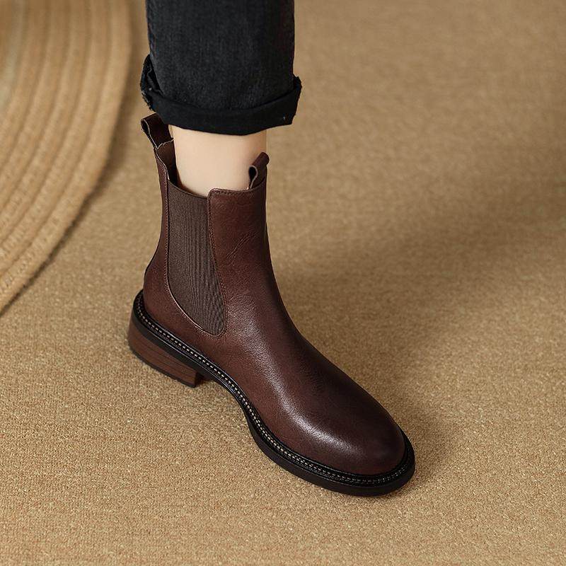 显瘦气质2025冬季新款低跟粗跟英伦风皮靴女圆头短靴真皮切尔西靴,淘宝优惠券,粉丝福利购,淘宝优惠卷