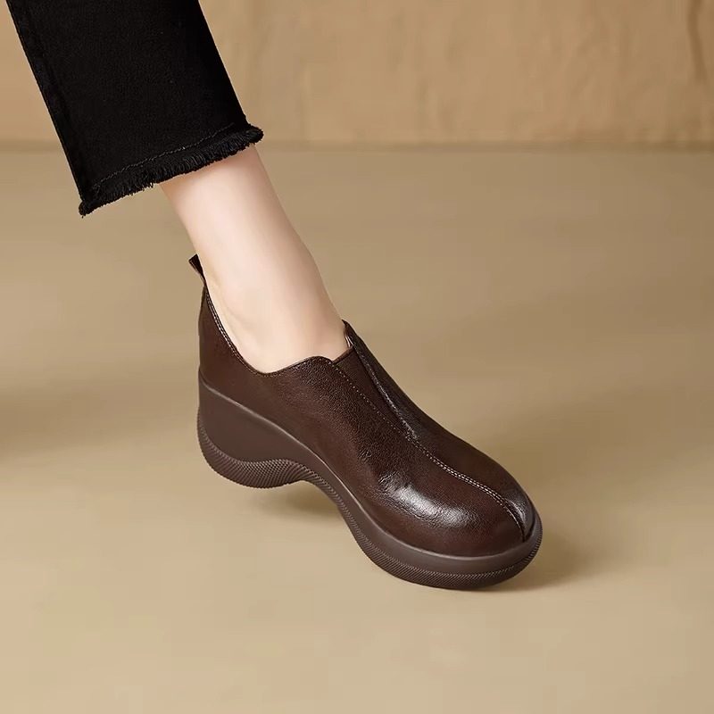 法式复古坡跟小皮鞋女2026新款真皮圆头深口单鞋粗跟高跟松糕鞋,淘宝优惠券,粉丝福利购,淘宝优惠卷