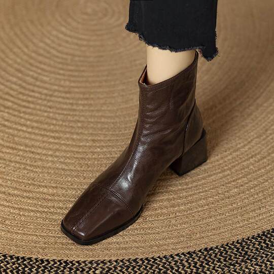 Retro British square toe short boots slim boots Martin boots