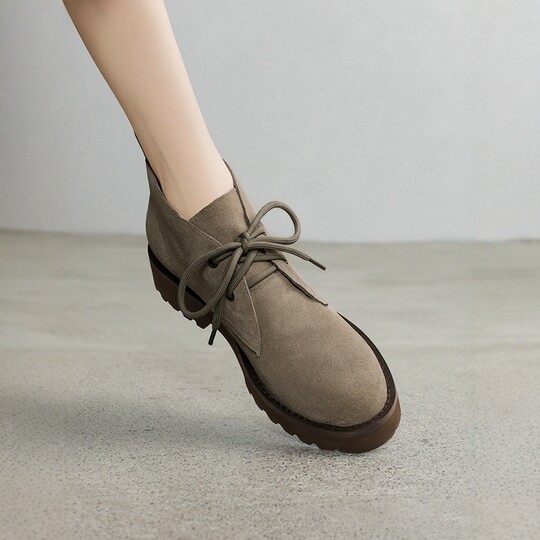 Retro round toe nubuck genuine leather British style Martin boots for women