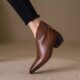 Women's cowhide leather short boots with back zipper, retro British pointed toe