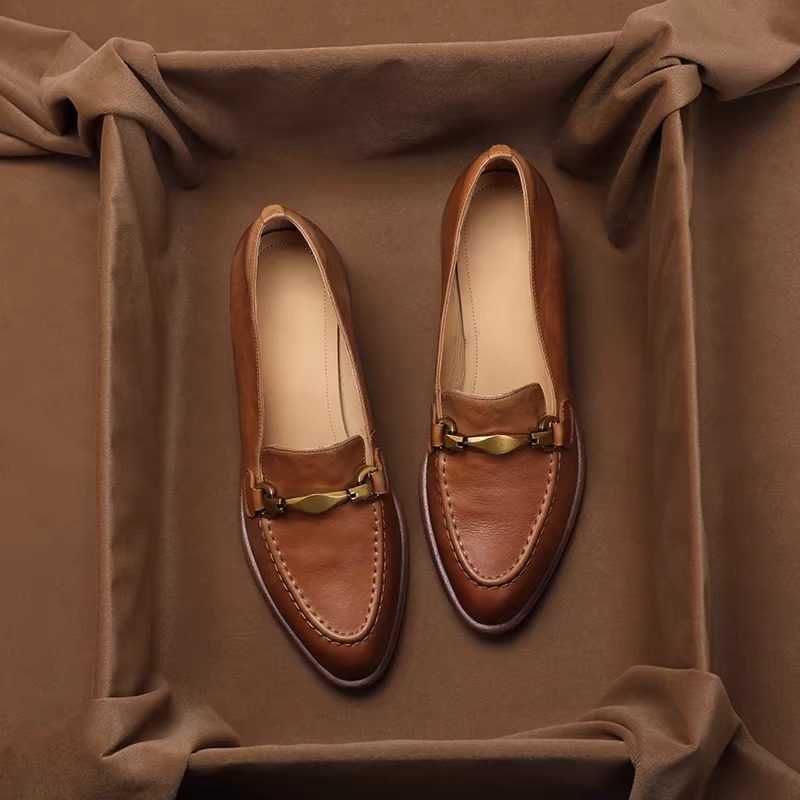 英伦复古风真皮单鞋女春新款时尚百搭粗跟一脚蹬尖头英伦风小皮鞋,淘宝优惠券,粉丝福利购,淘宝优惠卷