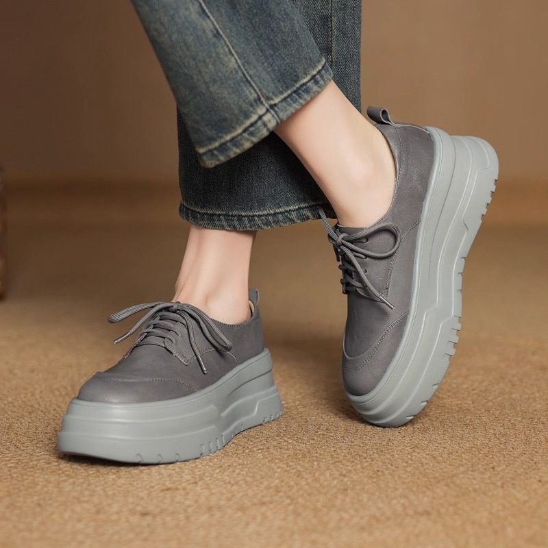 学院风厚底松糕小皮鞋女真皮2025新款春秋系带高跟坡跟休闲单鞋,淘宝优惠券,粉丝福利购,淘宝优惠卷