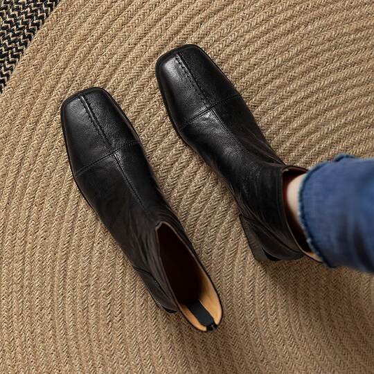 Retro British square toe short boots slim boots Martin boots