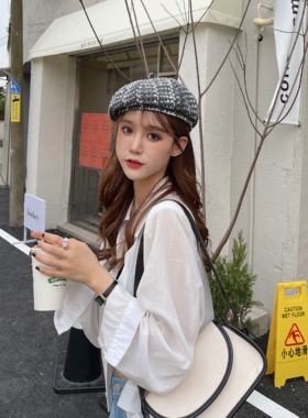 秋冬复古格纹八角贝雷帽女显脸小