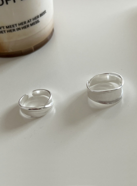 日韩简约宽戒指女通体纯银拉丝磨砂开口食指戒简约小众冷淡风指环