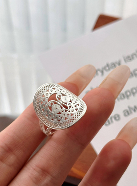 925纯银镂空蕾丝花蝴蝶戒指