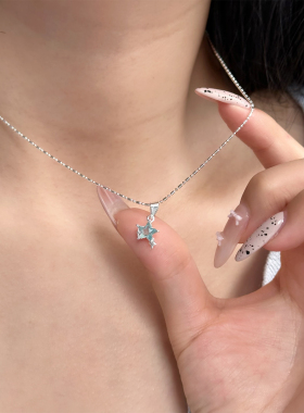 S999纯银蓝色星星项链女款