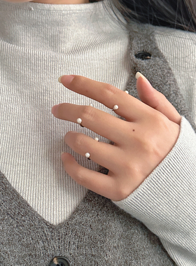 S925纯银开口珍珠叠戴可调尾戒