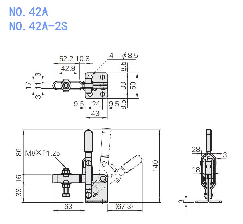 同款替代角田不锈钢肘夹 KAKUTA垂直立式快速夹具夹钳NO.42A/-2S-图1