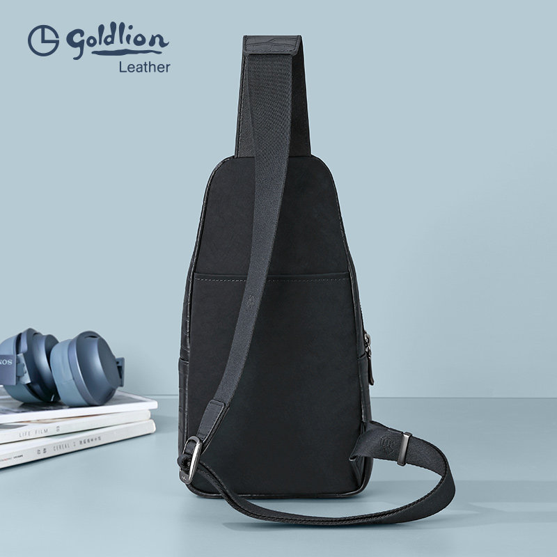 金利来男士胸包男新款时尚鳄鱼纹牛皮胸前包休闲小背包斜挎包,淘宝优惠券,粉丝福利购,淘宝优惠卷