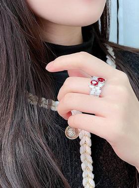 18K金镶嵌培育红宝石戒指高级珠宝首饰女款轻奢经典百搭时尚女戒