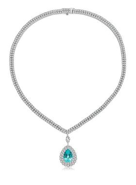 18K金镶嵌培育帕拉伊巴蓝宝石项链高级珠宝首饰定制女款经典百搭