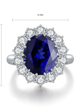 18K镶嵌培育皇家蓝宝石戒指高级珠宝首饰定制S925银饰女款戴妃款