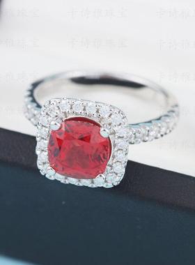 培育宝石18K金镶嵌红宝石戒指