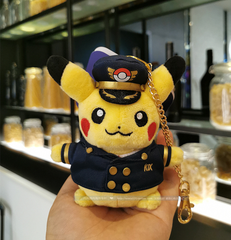 日本正品pokemon宝可梦皮卡丘机长空姐机场限定玩偶公仔挂件钥匙 - 图0