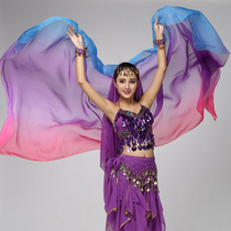 Step up widening belly dance yarn towel simulation silk hand throw practice performance gradient color seven color dance silk scarf India dance