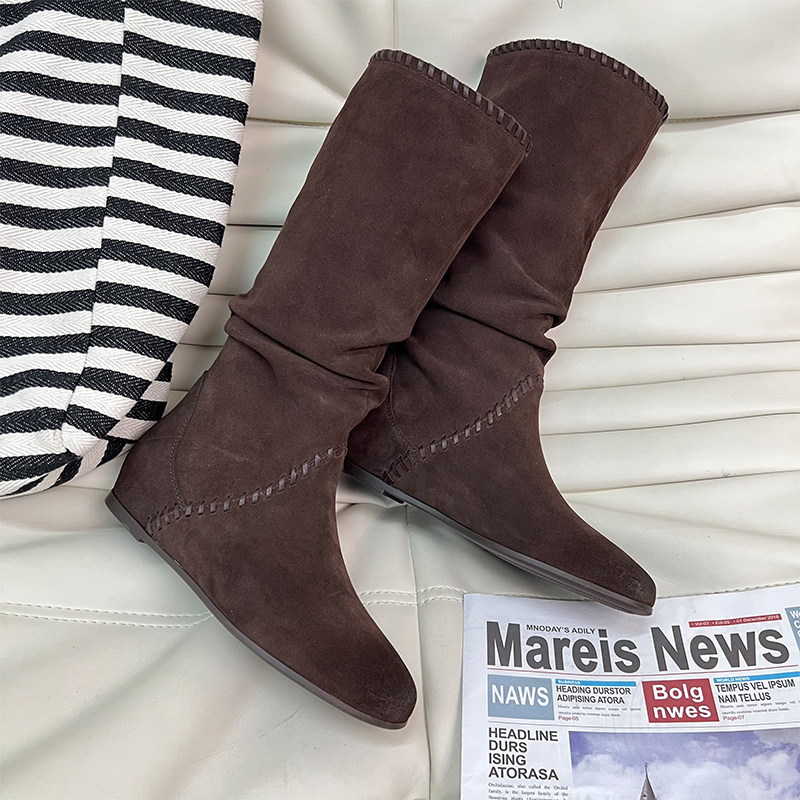 红蜻蜓西部靴秋季女鞋一脚蹬美拉德堆堆靴焦糖色旅游靴子长筒靴女,淘宝优惠券,粉丝福利购,淘宝优惠卷