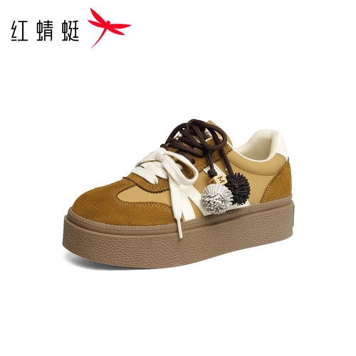 红蜻蜓德训鞋2025秋季新款女鞋厚底增高双系带板鞋休闲运动跑步鞋 - 图0