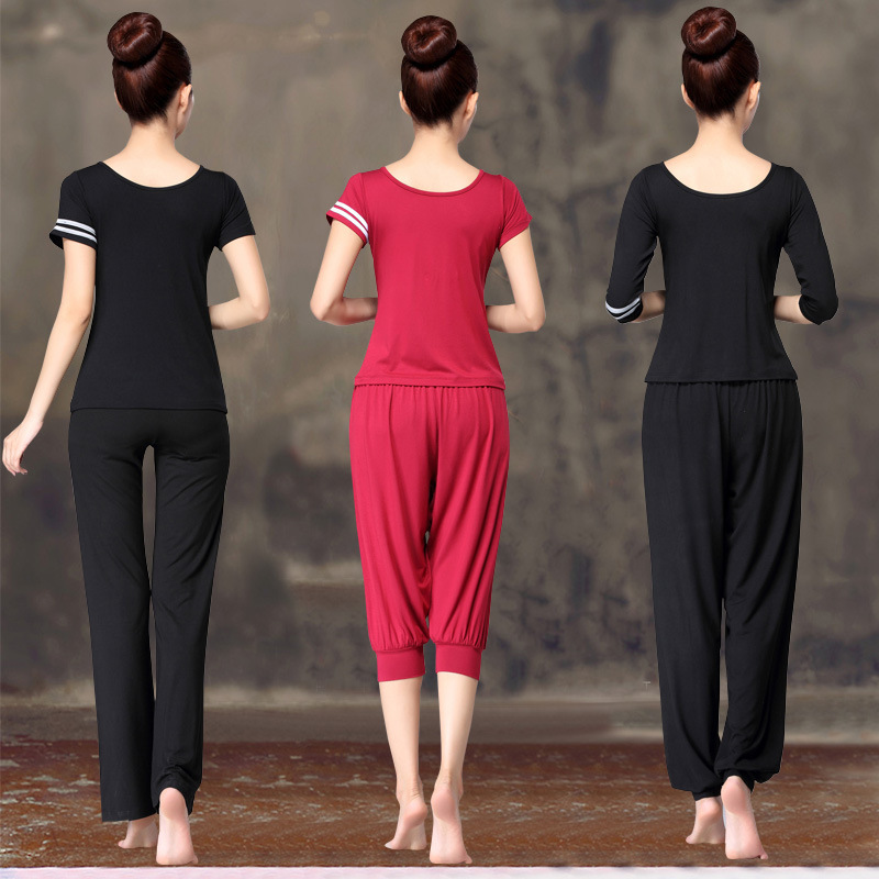 新品款2025春夏莫代尔瑜伽服套装女显瘦运动健身练功服带胸宽松 - 图3