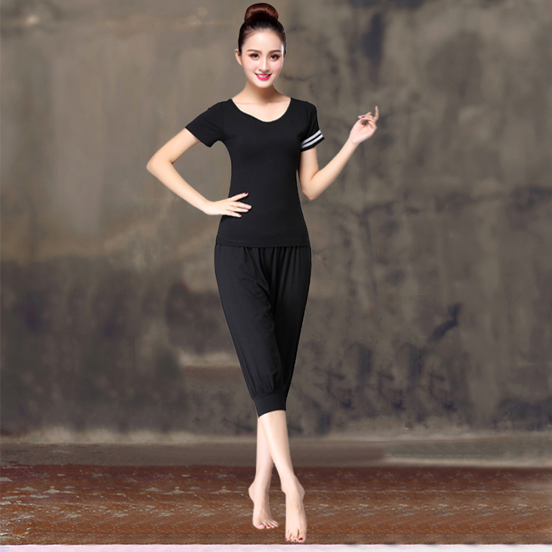 新品款2025春夏莫代尔瑜伽服套装女显瘦运动健身练功服带胸宽松 - 图2