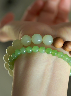 缘物珠宝青玉老山檀设计款手串10mm木与石男女款手链