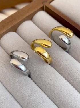 欧美风轻奢水滴形开口戒指