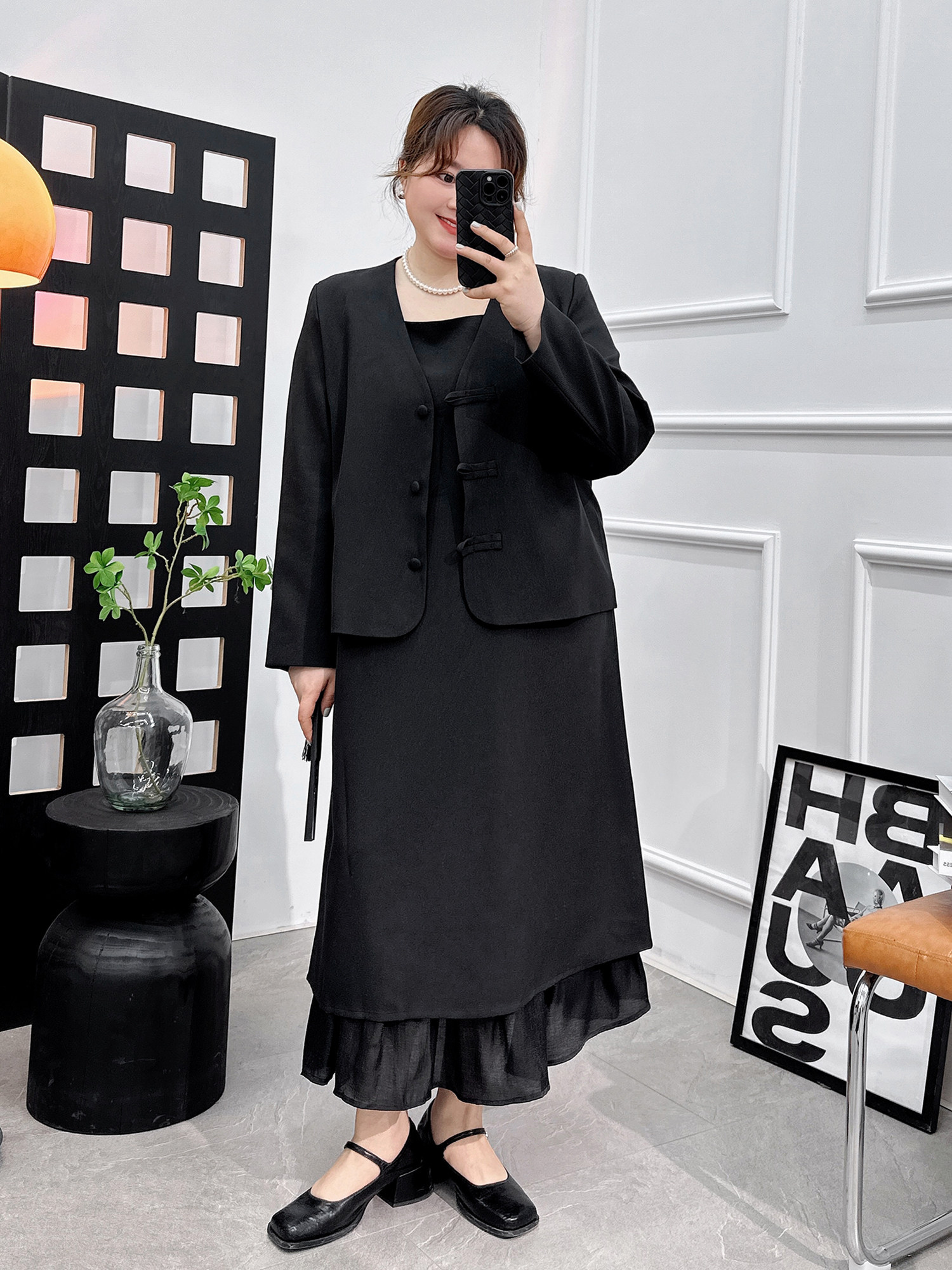 宛宛大码女装胖妹妹mm遮肉显瘦法式时髦新中式西装吊带连衣裙套装,淘宝优惠券,粉丝福利购,淘宝优惠卷