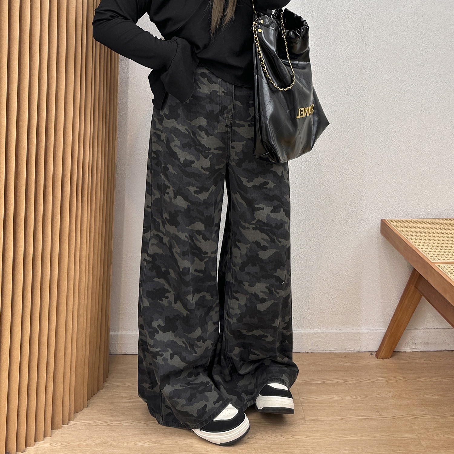 宛宛大码女装美式复古迷彩工装牛仔裤胖mm慵懒松弛感显瘦阔腿裤子,淘宝优惠券,粉丝福利购,淘宝优惠卷