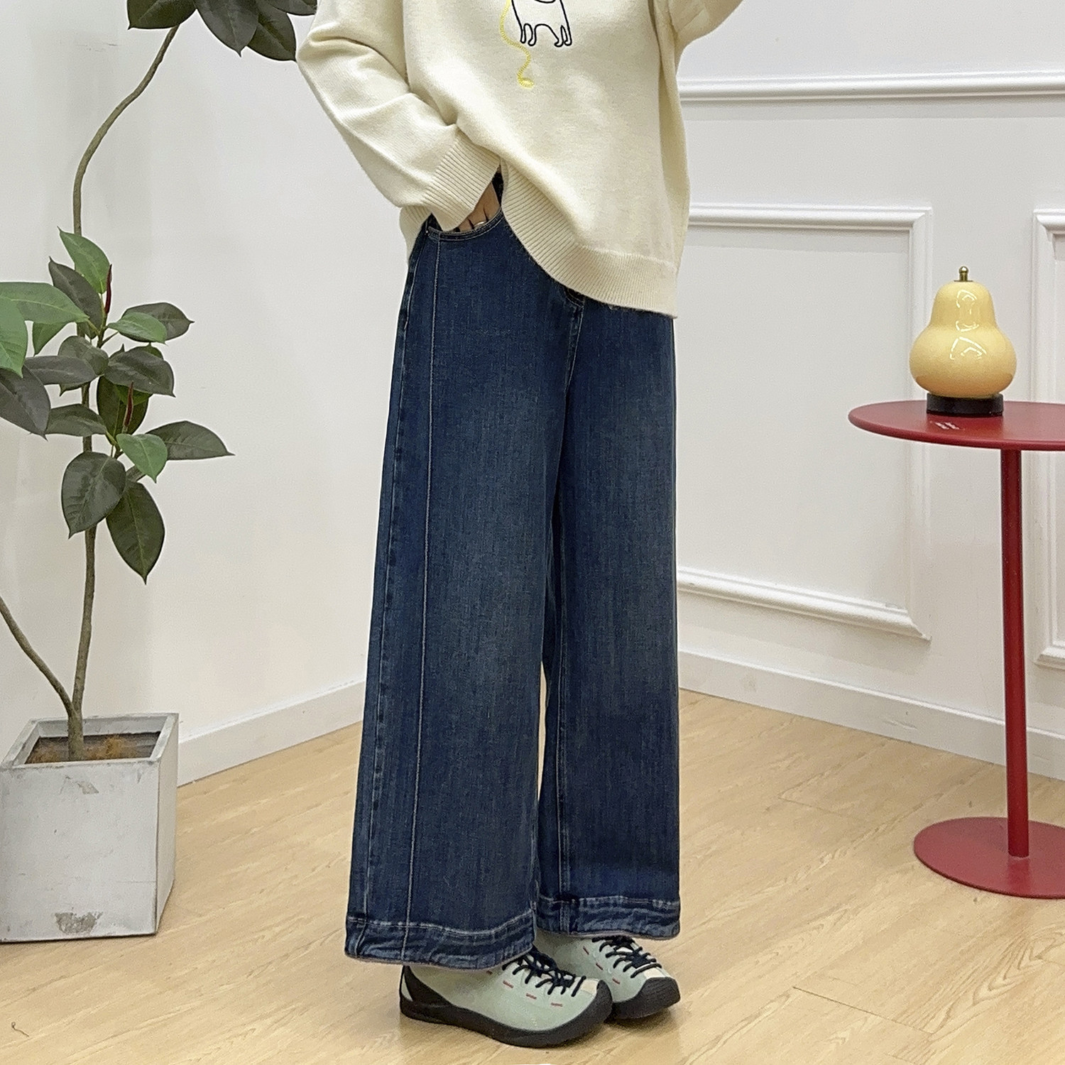 宛宛大码蓝色复古美式牛仔裤女秋季胖mm宽松高腰显瘦直筒阔腿裤子,淘宝优惠券,粉丝福利购,淘宝优惠卷