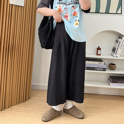 黑色裤子女夏季气球裤休闲大码女装胖mm宽松阔腿裤高腰九分山本裤 - 图3