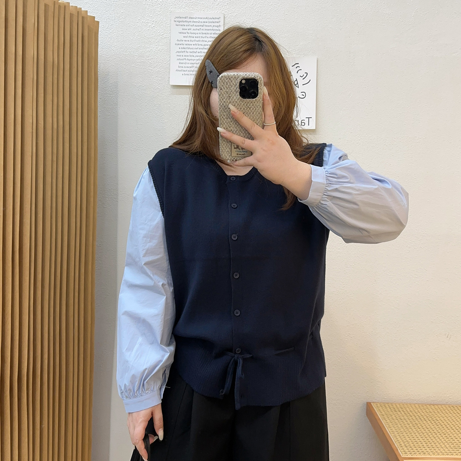 宛宛大码女装胖mm秋冬新款显瘦假两件针织上衣小众不撞款打底衫潮 - 图0