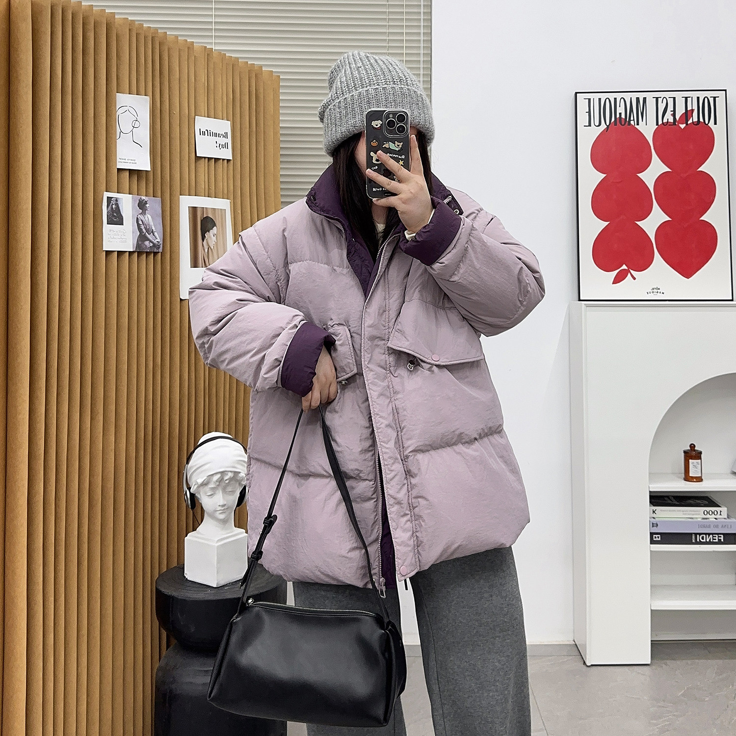 宛宛大码羽绒服拼色中长款200斤胖mm时尚2024冬新款宽松休闲外套