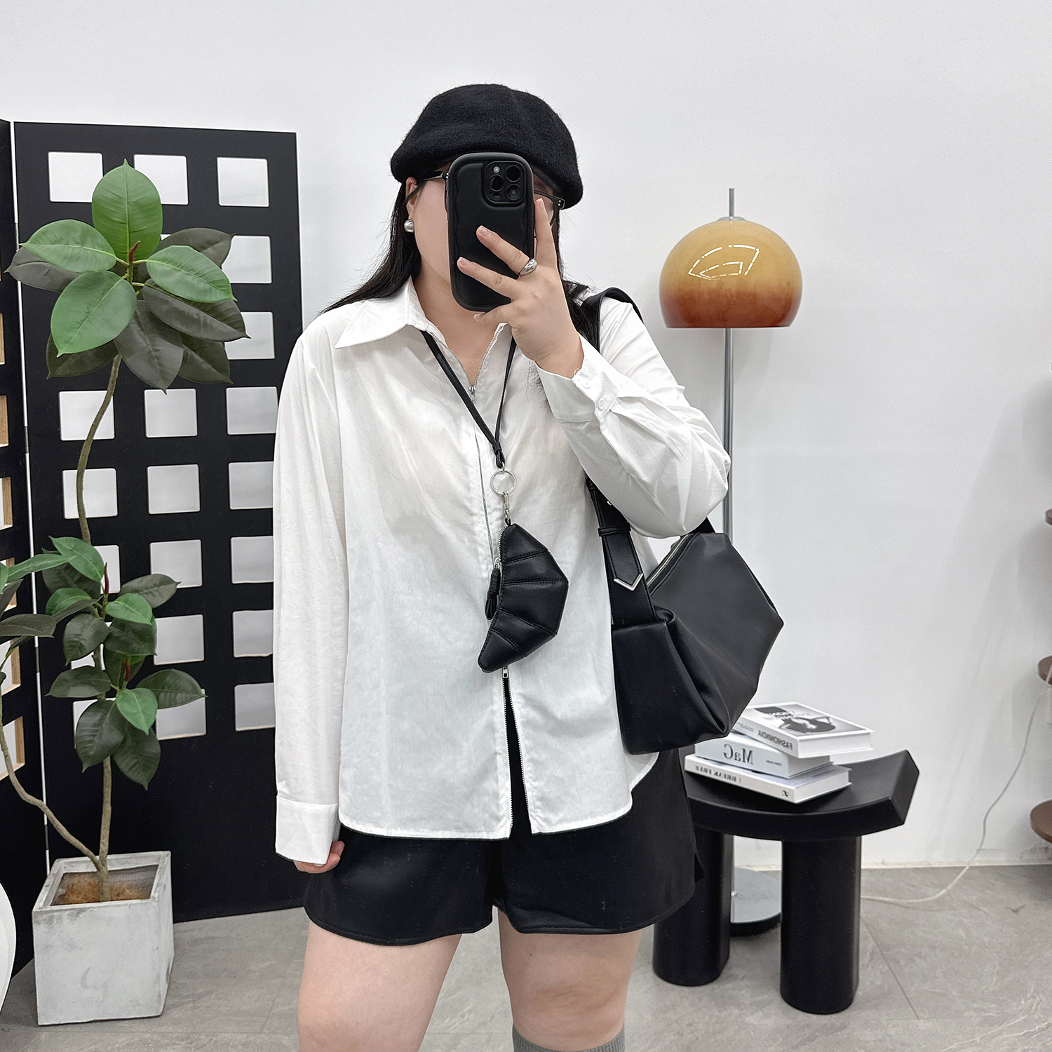 大码女装胖mm设计感双拉链内搭衬衫外套女秋季宽松显瘦百搭上衣潮 - 图1