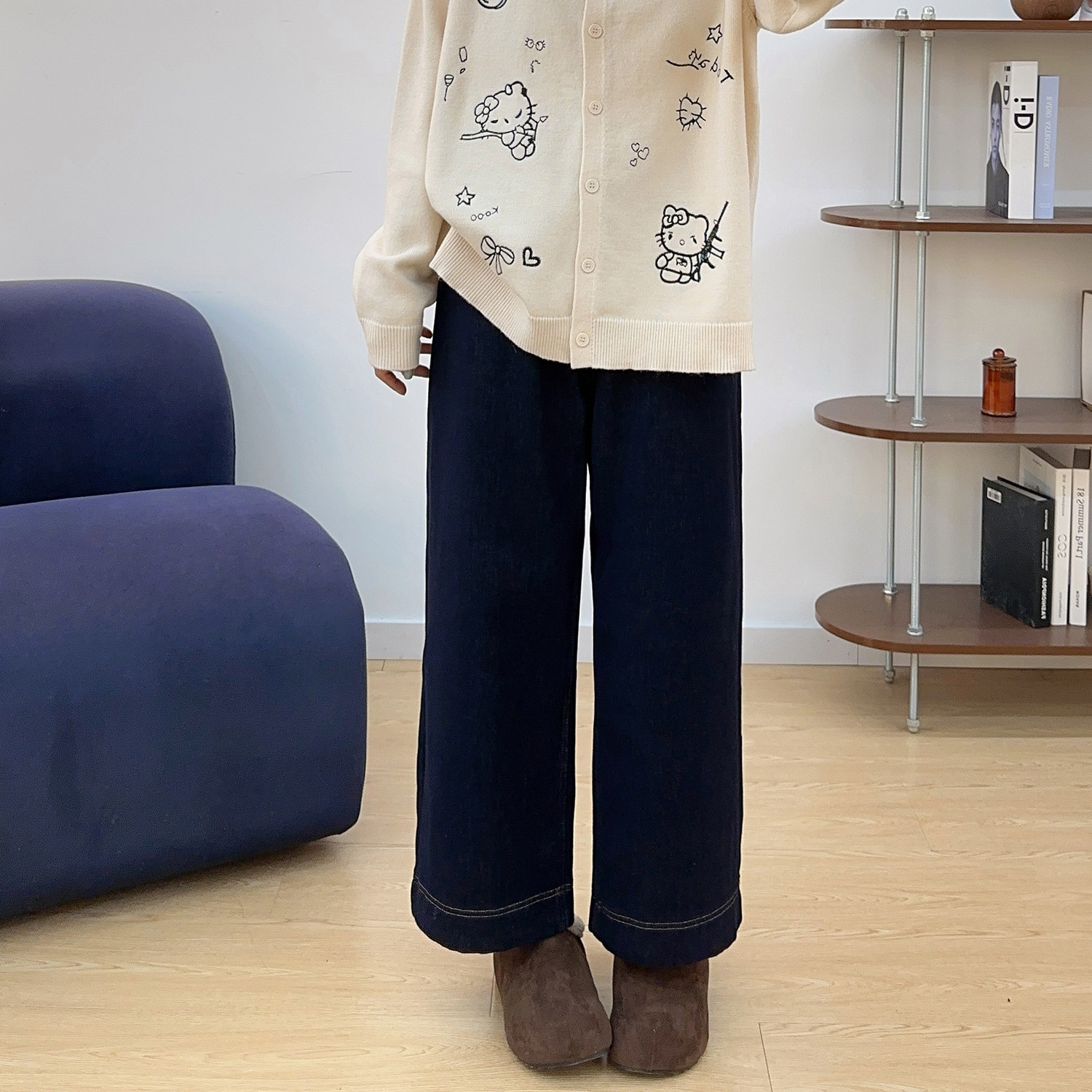 宛宛大码秋冬加绒直筒牛仔裤女胖mm梨形身材显瘦遮肉阔腿九分裤子,淘宝优惠券,粉丝福利购,淘宝优惠卷