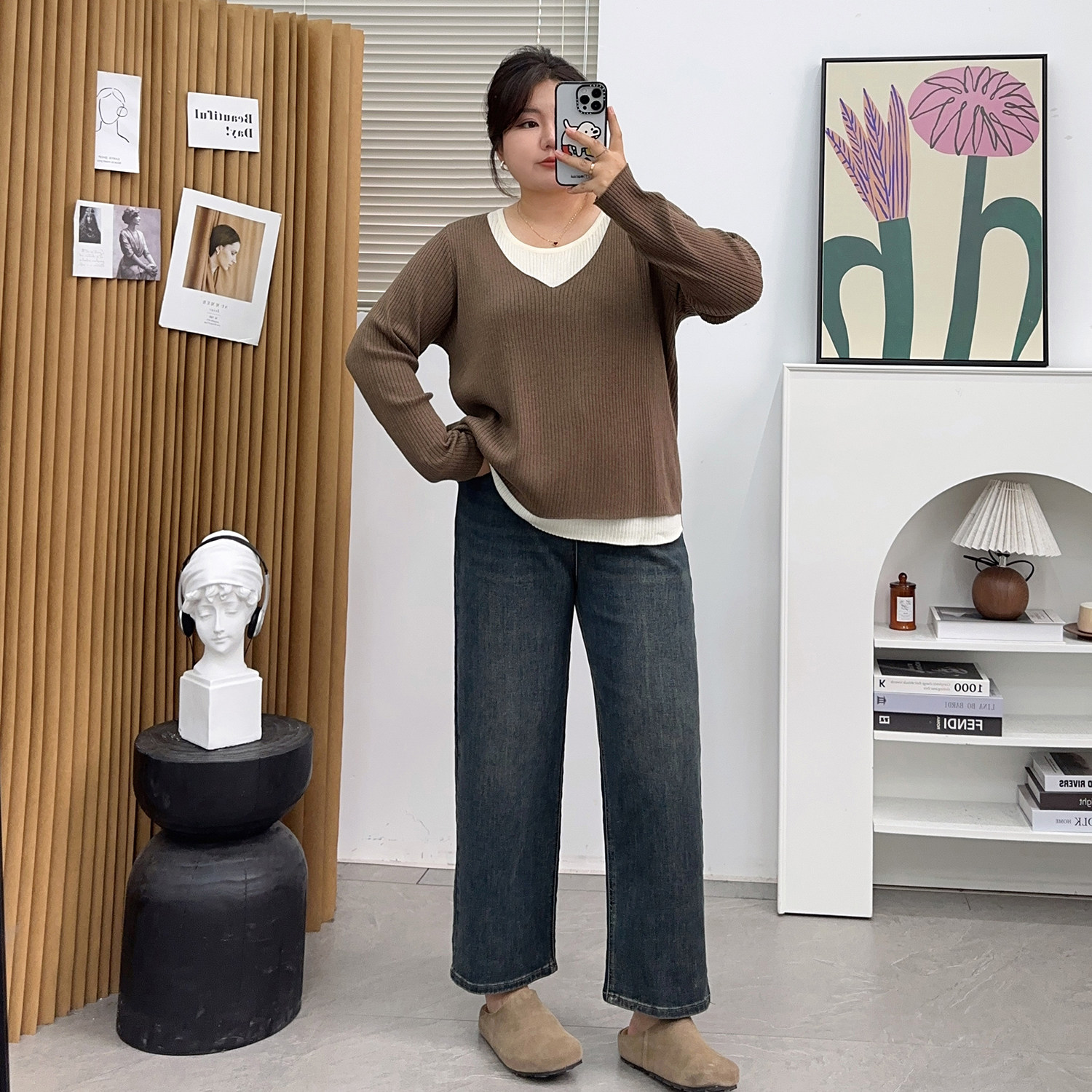 大码复古蓝直筒牛仔裤女秋冬新款高腰胖mm宽松显瘦梨形身材阔腿裤,淘宝优惠券,粉丝福利购,淘宝优惠卷