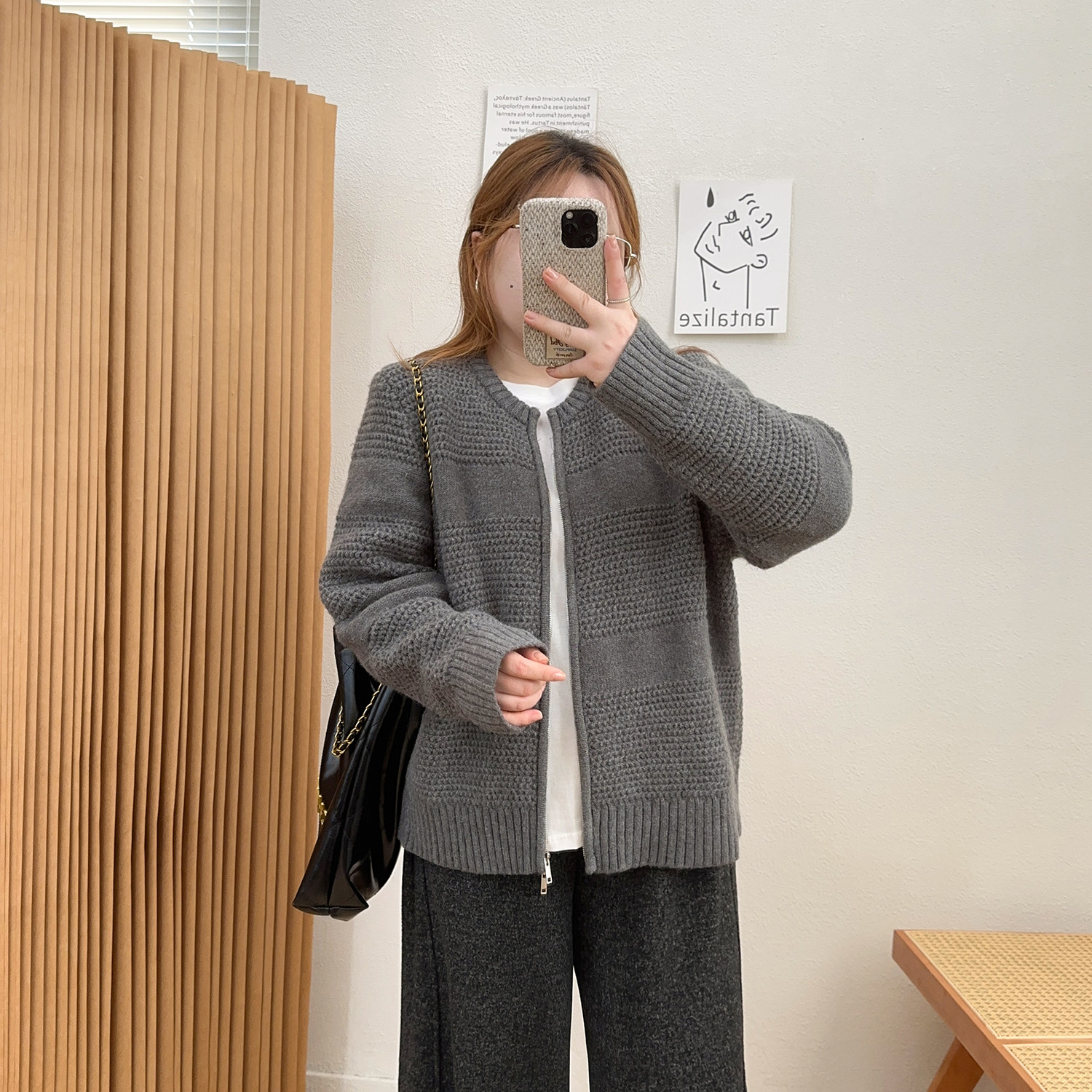 宛宛大码双拉链毛衣开衫女秋冬2025新款胖mm宽松针织外套慵懒上衣,淘宝优惠券,粉丝福利购,淘宝优惠卷