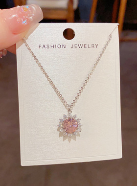 法式复古锆石紫色太阳花项链超闪