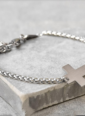 钛钢十字架男士刻字手链  欧美跨境新品 饰品礼物