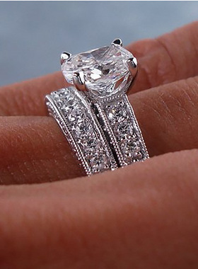 华杰 欧美跨境爆款925银白色锆石戒指 精美的女性节日戒指直销