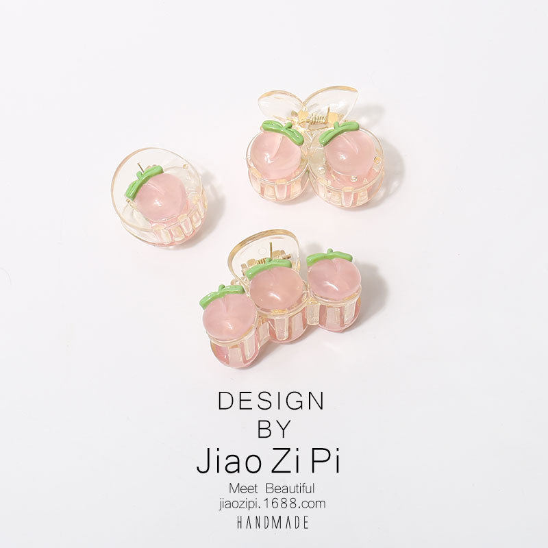 透明粉色水蜜桃抓夹ins风甜美日韩后脑勺盘发夹子大号鲨鱼夹头饰,淘宝优惠券,粉丝福利购,淘宝优惠卷