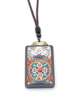 新品藏式新款唐卡复古项链黑檀木父亲节吊坠毛衣链配饰民族风