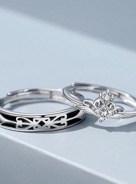 爆款公主与骑士情侣戒指男女一对小众设计简约轻奢开口对戒可刻字