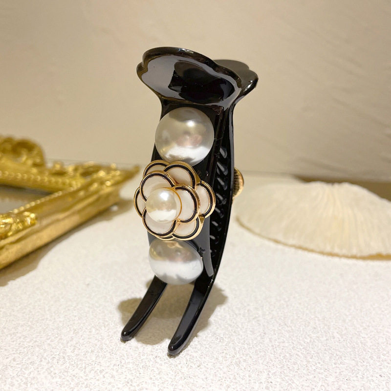 复古抓夹感山茶花珍珠发夹后脑勺夹子气质丸子头盘发头饰,淘宝优惠券,粉丝福利购,淘宝优惠卷