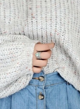 华杰  新款热销精美经典银色镶绿色锆石女式纪念礼物生日唯美戒指