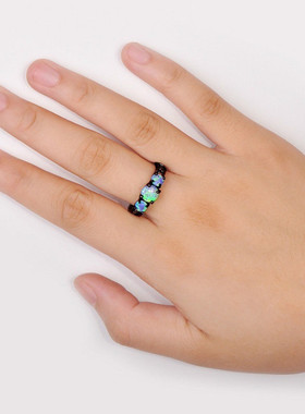 华杰wish速卖通跨境时尚黑金蓝色澳宝戒指个性时尚指环女饰品厂家