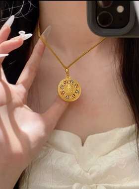 金店同款高保色古法沙金卍福八宝罗盘吊坠铜镀金福字罗盘挂坠