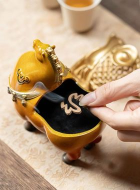 马年马上有钱纯铜香炉摆件