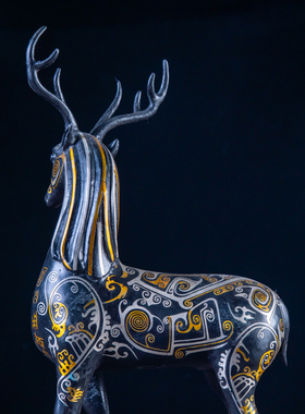 吉祥物复古客厅摆件错金银梅花鹿