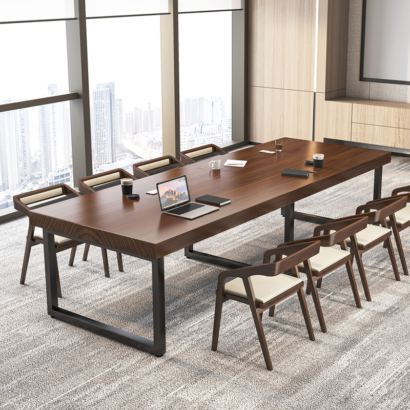 实木会议桌大型长条桌现代简约电脑办公室工作台洽谈接待桌椅组合